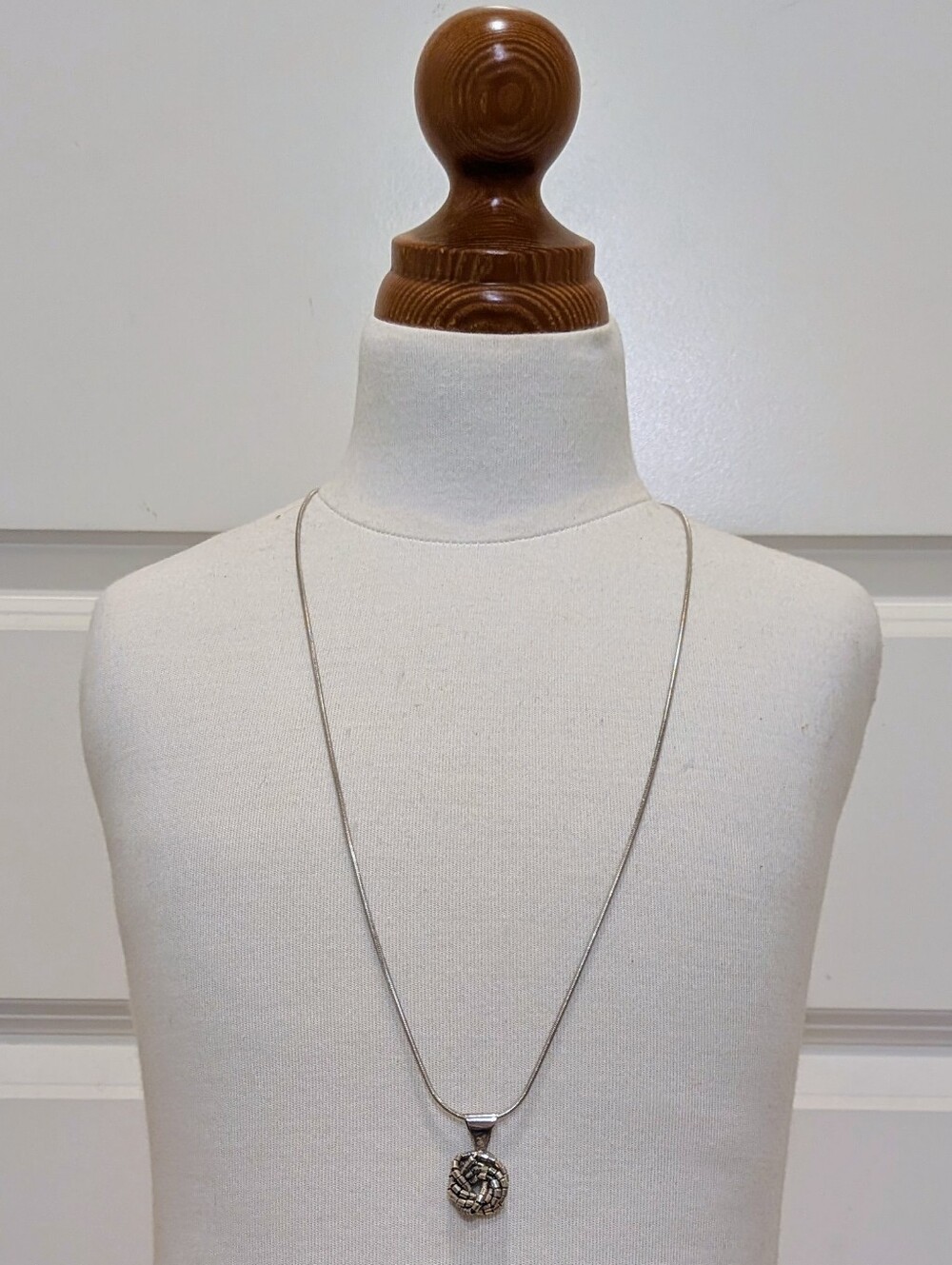 EUC Handmade Silver Beaded Knot Pendant Necklace on Long Chain